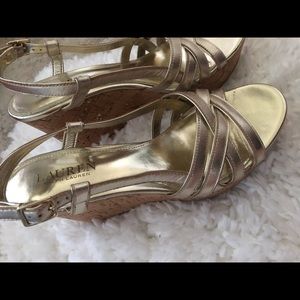 Ralph Lauren gold wedges size 8